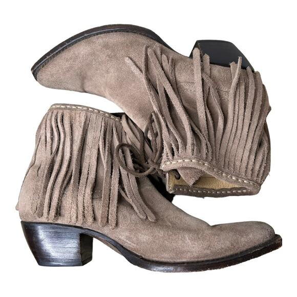 Frye Sacha Fringe Boho Western Suede Ash Bootie 9.5 - Picture 3 of 14